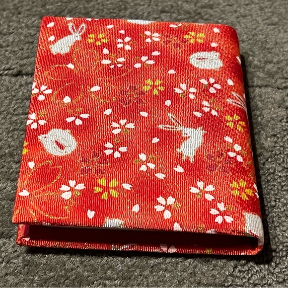 Handmade Other - Small Memo Pad Book w/ Pencil Traditional Japanese Fabric Bunny & Sakura Flowers